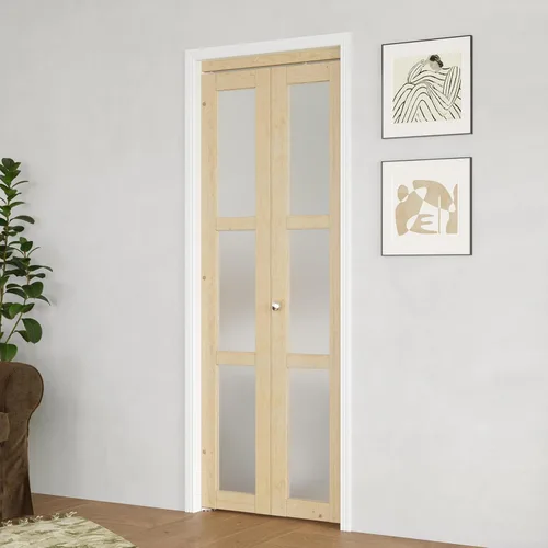 Vista 15 de BARNER HOME Puerta plegable, puerta de armario de cristal transparente de 3 lites, para apertura de 48 x 80 pulgadas, puertas plegables con kits