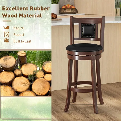 Vista 4 de Giantex Juego de 2 taburetes de bar giratorios de 30.5 pulgadas de altura de barra con respaldo ergonómico, asiento acolchado suave, patas de madera