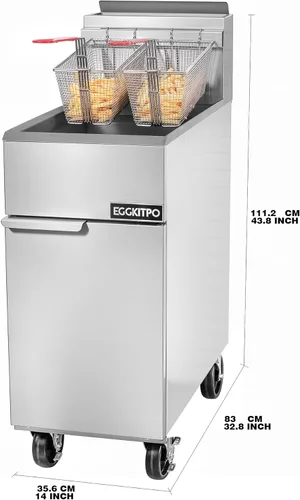 Vista 7 de EGGKITPO Freidora comercial de gas de 50 libras, 4 tubos, freidora de gas propano líquido, con certificación CSA, termostato ajustable de 200 ℉ a