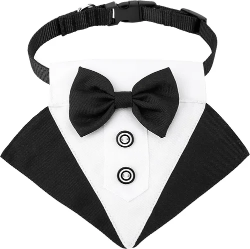 Vista 13 de Collar de corbatín negro para gato Segarty, lindo esmoquin para cachorros con corbatín para perros con collar blanco ajustable hecho a mano