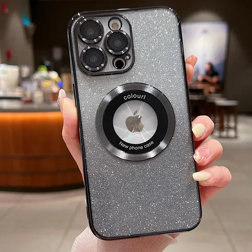 Funda magnética con purpurina para iPhone 13 Pro Max, compatible con MagSafe con protector de cámara, logotipo suave, de lujo, linda, para mujeres y