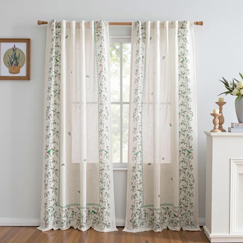 Vista 35 de MYSKY HOME Cortinas de cocina florales de lino de 36 pulgadas de largo, juego de 2 paneles sobre el fregadero, cortinas de media ventana