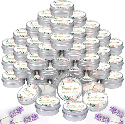 Vista 25 de MTLEE 50 piezas de velas de boda azules florales, regalos de favores para invitados, 1 oz de cera de soja con aroma a lavanda, velas aromáticas