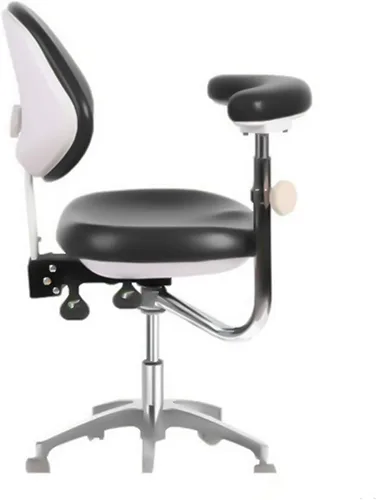 Vista 3 de Silla Asistente De Taburete Del Médico Ajustable Dental+360 Grados Rotación Apoyabrazos PU Negro #14
