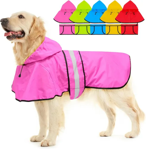 Vista 8 de Impermeable ajustable impermeable para perros, chaqueta reflectante para perros con capucha, abrigo ligero para lluvia para perros pequeños