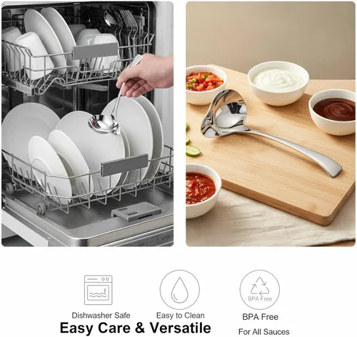 Vista 6 de IMEEA Cucharón pequeño para salsa con boquilla de vertido de acero inoxidable 18/10 Cuchara para rociar salsa, 7 pulgadas