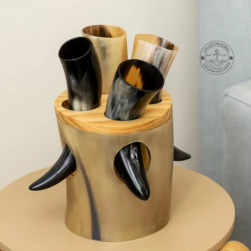 Vista 4 de Cuerno vikingo hecho a mano con soporte Auténtico Ceremonial Mead Ale Glass Tradicional Nórdico Cerveza Beber Set