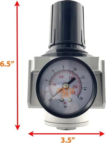 Vista 2 de 1" regulador de presión de aire comprimido en línea estupendo NPT para compresor de aire, 7 a 215 PSI ajustable