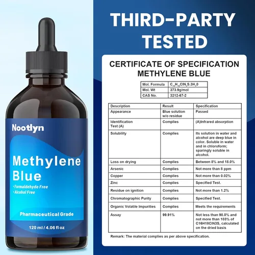 Vista 6 de Suplemento de Azul de Metileno, 4.06 fl oz (120 mL), 5X Concentrado, Gotas de Suplemento Dietético, Sin Formaldehído y Alcohol