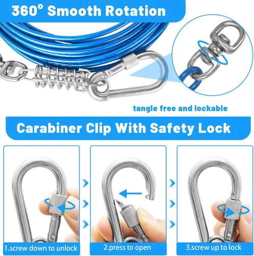 Vista 3 de Cable de amarre para perros – 10/15/20/25/30 pies resistente para perros grandes de hasta 250 libras – rosa rosado, azul, morado, plata, rojo