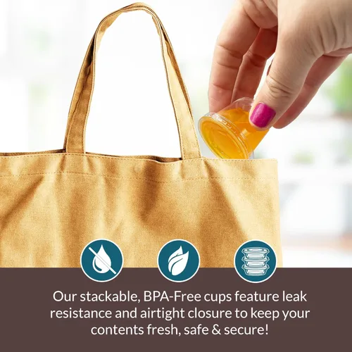 Vista 4 de Reli. Recipientes pequeños de 1 oz con tapas (250 juegos) Vasos de gelatina con tapas Recipientes de plástico transparente para condimentos