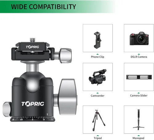 Vista 3 de Accsoon toprig - Trípode para cámara de 2.008 in con adaptador de placa de liberación rápida Arca Swiss de 1/4 pulgadas, disparo panorámico