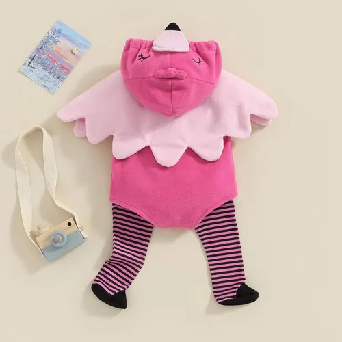 Vista 7 de Disfraz de Halloween para bebé, niño, niña, disfraz de frutas de animales, con cremallera, con capucha, medias para cosplay