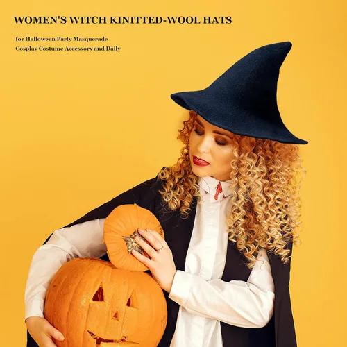 Vista 2 de Sombrero de bruja afilada de lana para mujer para Halloween Navidad fiesta de disfraces