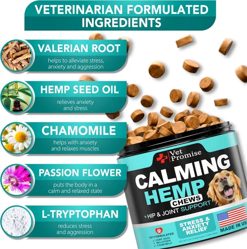 Vista 3 de Masticables Calmantes Avanzados para Perros - Masticables Calmantes de Cáñamo para Perros - Alivio de la Ansiedad con Melatonina - Estrés y Ansiedad
