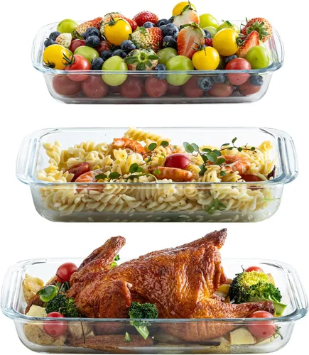 Plato de vidrio para hornear, platos de vidrio para horno, recipiente de alimentos, juego de 3 piezas para cocinar lasaña, cocina, hornear, horno,