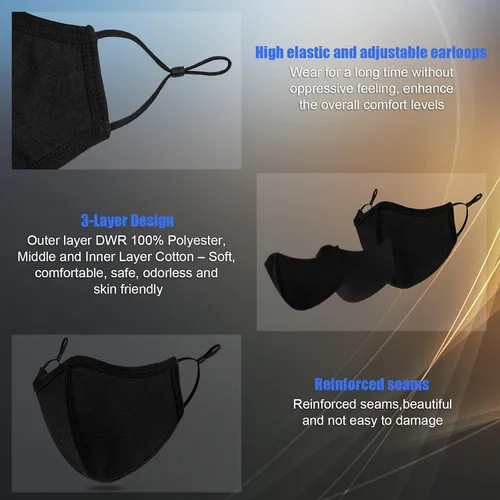 Vista 7 de comfso Paquete de 5 máscaras faciales de tela transpirables y reutilizables de 3 capas con cinta ajustable para las orejas, lavables, unisex, a