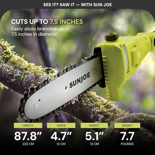 Vista 3 de Sun Joe 24V-PS8-LTE IONMAX 24V Motosierra de poste inalámbrica con kit de poste telescópico, incluye mango auxiliar, funda de hoja, batería de 2.0Ah