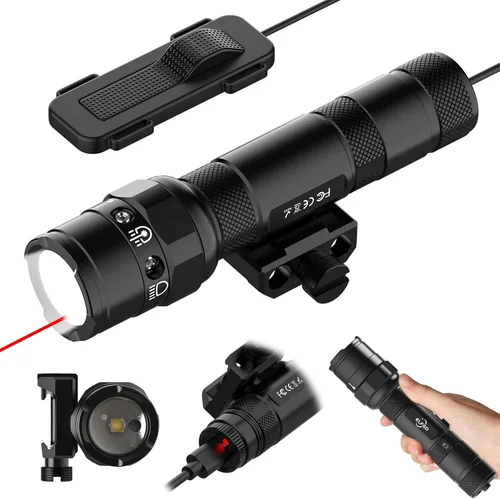 Vista 11 de Combo de linterna de rifle con láser - Luz táctica de rifle verde de 1250 lúmenes, linterna táctica de arma con haz, linterna táctica, recargable