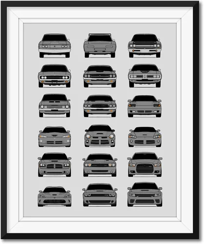Vista 16 de Custom Car Posters Handmade Poster compatible with Dodge Evolution Print Wall Art Décor Best of Dodge Generations- Multi, 8x10 Metallic Print