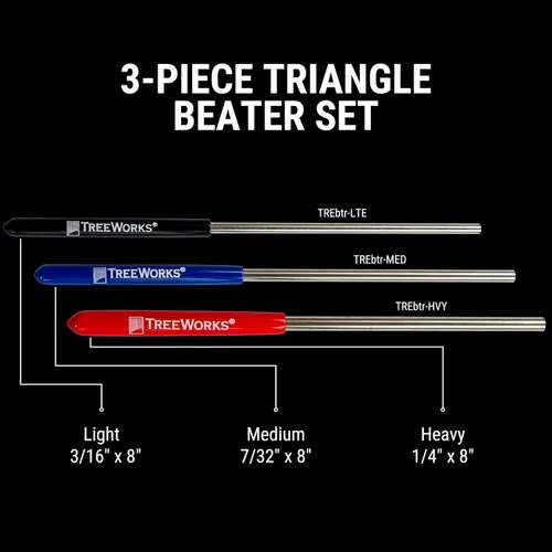 Vista 4 de Juego de 3 batidores triangulares, fabricados en Estados Unidos, instrumento de percusión de acero inoxidable con peso variable, grosor