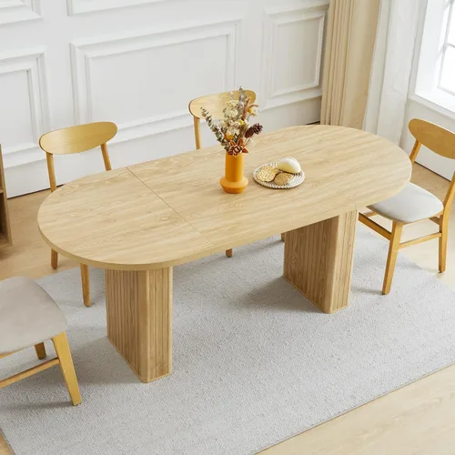 Vista 11 de Mesa de comedor extensible de 41 pulg. a 78 pulg. para 4-8 personas, mesa redonda expandible de cocina con base estriada, mesas modernas ovaladas