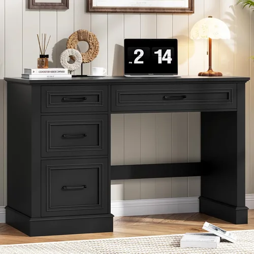 Vista 9 de Vabches Farmhouse 47" Executive Desk with 3 Drawers and Adjustable File Drawer, Workstation Computer Desk for Home Office, Study, Black.
