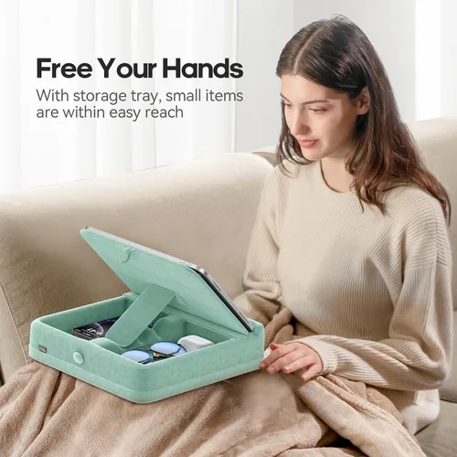Vista 2 de KDD Soporte de almohada para tableta con almacenamiento, soporte plegable para iPad para cama, regazo y escritorio, base de almohadilla suave