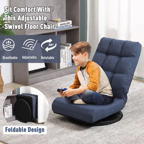 Vista 4 de Silla de suelo giratoria de 360° con respaldo de 6 posiciones y soporte lumbar, mecedora plegable resistente para juegos de 300 libras, silla