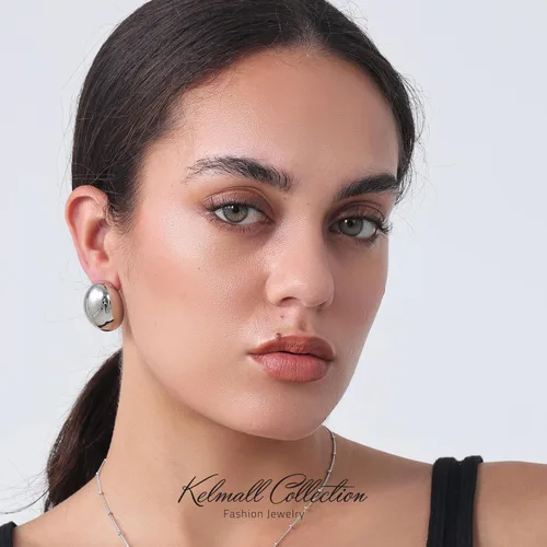 Vista 3 de KELMALL Chunky Gold Hoop Statement Earrings for Women, Thick 18K Gold Plated Open Hoop Lightweight 925 Sterling Silver Post