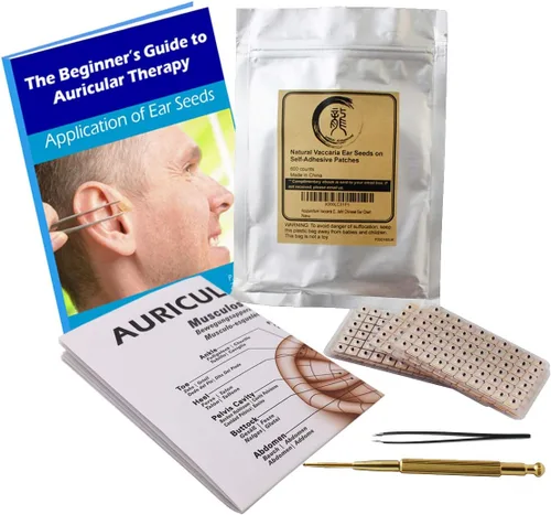Multi-Condition Ear Seeds Acupuncture Kit 600 Counts, eBook Placement Chart, Probe, Acupressure Ear Chart, Tweezers