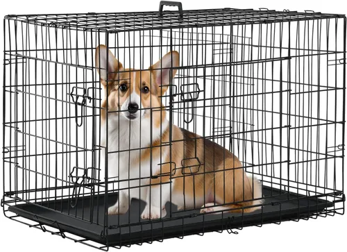 Vista 22 de PayLessHere Jaula para Perros de 46 cm para Perros Pequeños, Jaula de Metal de Puerta Única Plegable para Viajes, Interior y Exterior, con Divisores