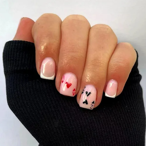 Tyuimhx Uñas postizas a presión con punta francesa, juego de 24 uñas postizas acrílicas cuadradas rosas, acabado brillante, para mujeres y niñas,