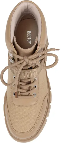 Vista 3 de REDTOP Botas de combate para mujer con suela de lengüeta gruesa, botas de tobillo con cordones y hebilla casual