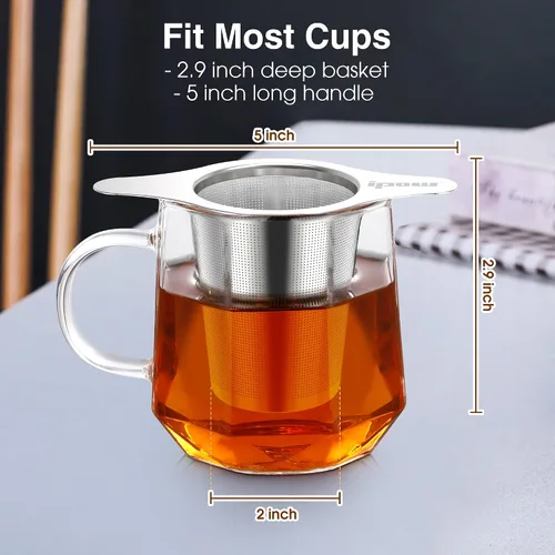 Vista 3 de IPOW Filtro de Café Reutilizable de Acero Inoxidable, Colador para Cafetera Sin Papel, Cesta de Doble Malla Fina para Té Suelto y Café Molido, Tapa