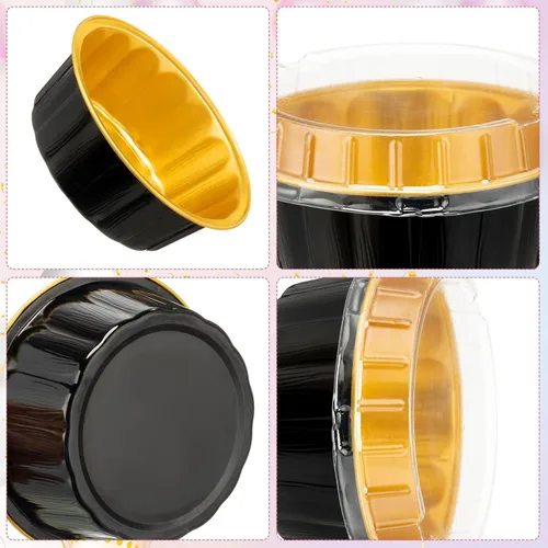 Vista 3 de Tessco for you 200 moldes desechables con tapas, 8 onzas, Ramekin Creme Brulee Ramekin, papel de aluminio, para cupcakes, para hornear, moldes