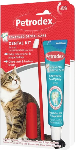 Kit de cuidado dental Petrodex para gatos, cepillo de dientes y pasta de dientes para gatos, limpia los dientes y combate el mal aliento, reduce la