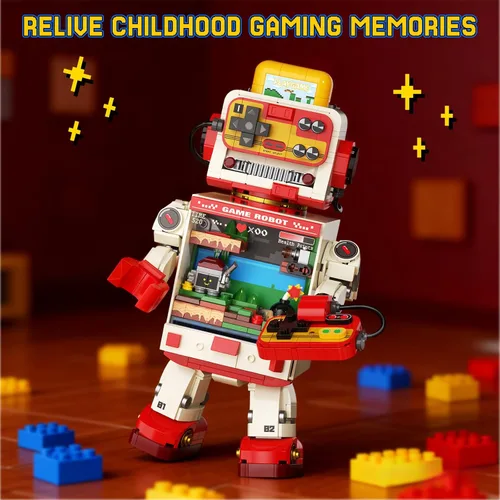 Vista 6 de Fantastic Idea Game Robot Juego de bloques de construcción, juguetes de construcción de consola de juegos retro, colección y exhibición