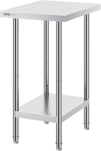 Vista 9 de VEVOR Mesa de preparación de acero inoxidable, 24 x 18 x 34 pulgadas, capacidad de carga de 640 libras, mesa de trabajo de metal resistente con 3