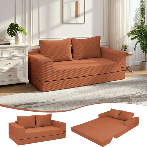 Vista 26 de COMAX Sofá cama futón de 3 plazas, sofá cama convertible de 106 pulgadas para sala de estar, sofá cama plegable 4 en 1 sin hueso, sofá de pana