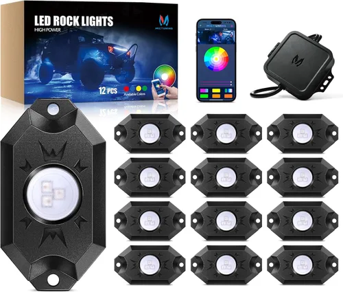 Vista 13 de MICTUNING C2+ RGB+IC Luces de Roca con Colores Cambiantes, Impermeables IP68, 2 piezas de Luces de Neón para Rocas (No Incluye Controlador)