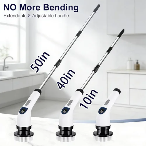 Vista 11 de Cleanninja Cepillo Eléctrico Giratorio para Limpieza - Cepillo de Ducha con Mango Largo y 7 Cabezales Reemplazables - Cepillo de Ducha Inalámbrico