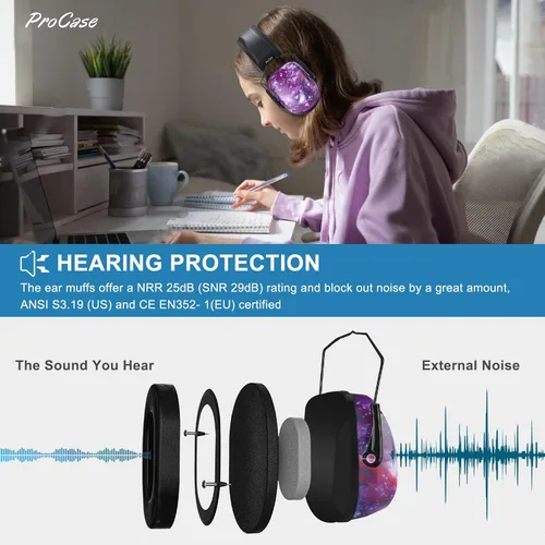 Vista 6 de ProCase Paquete de orejeras de seguridad con reducción de ruido con orejeras para niños