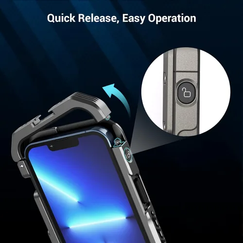 Vista 7 de SmallRig Jaula de aparejo de video para iPhone 13 Pro Max con doble zapatillas, estabilizador de teléfono móvil de aluminio, jaula de aparejo