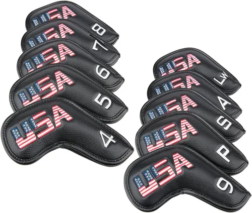 Vista 2 de Golf Builder Cubiertas de cabeza de cuña de hierro para club de golf de Estados Unidos de cuero negro para todas