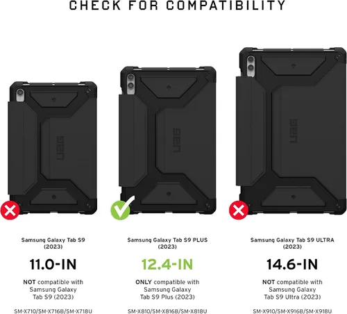 Vista 2 de UAG - Funda diseñada para Samsung Galaxy Tab S9 Plus de 12.4 pulgadas 2023 SM-X810 Metropolis SE negro, multiángulo con función de encendido