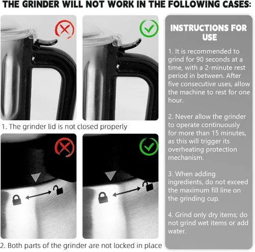 Vista 5 de Molinillo de especias eléctrico, molinillo de hierbas y nueces para la cocina, molinillos de espresso desmontables con cuchillas de acero