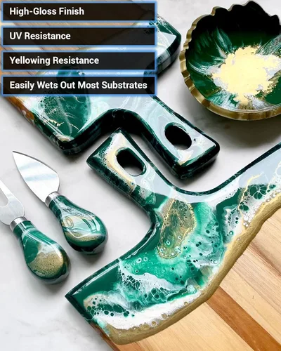 Vista 2 de EcoPoxy UVPoxy Kit de Resina Epoxi para Recubrimiento de Superficies de Mesa y Arte - 1.06 Gal / 4L: Curado Rápido, Resistente a UV/Amarillamiento