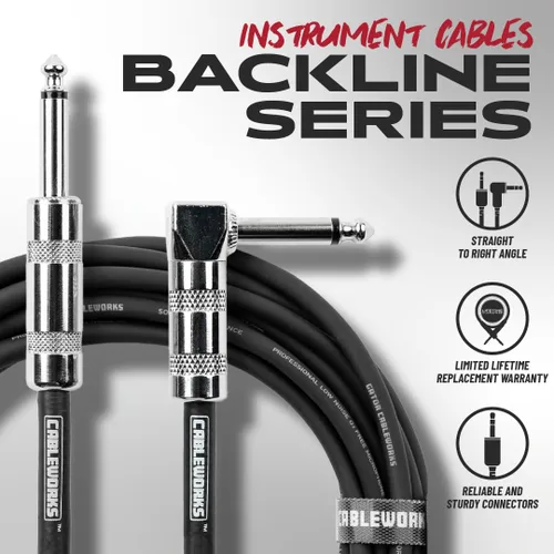 Vista 5 de Cableworks de Gator Cases Serie Backline, Cable de Instrumento de Guitarra de 5 Pies, Recto a Ángulo Recto (GCWB-INS-05RA)