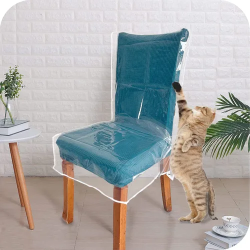 Vista 6 de Paquete de 2 Fundas de Sillas de Plástico, Juego de Fundas Transparentes para Sillas de Comedor, Protector de Asiento Transparente e Impermeable